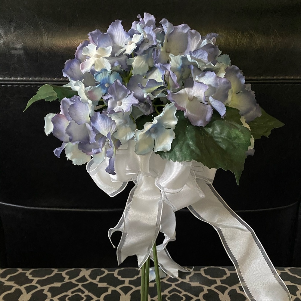 Blue hydrangea luxury faux bridal bouquet